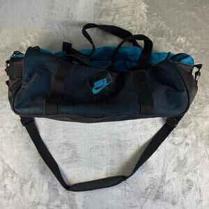 Nike Duffel Bag Black Teal Mesh Gym Travel Shoulder Bag Swoosh